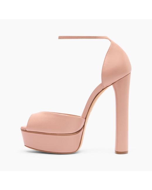 Casadei Pink Flora Leather Platform Sandals