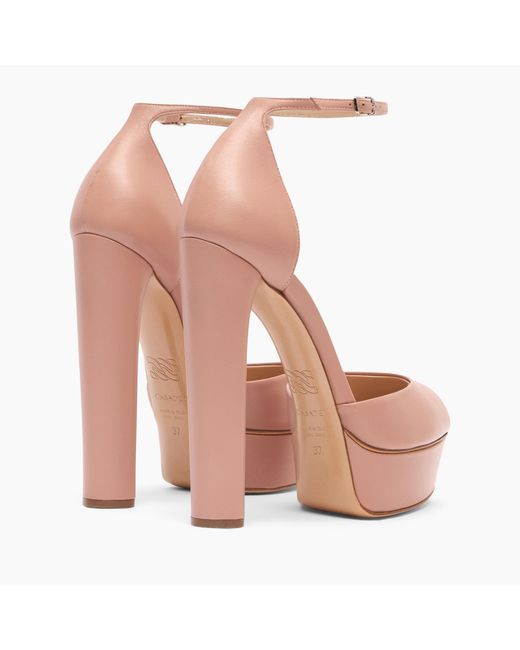 Casadei Pink Flora Leather Platform Sandals