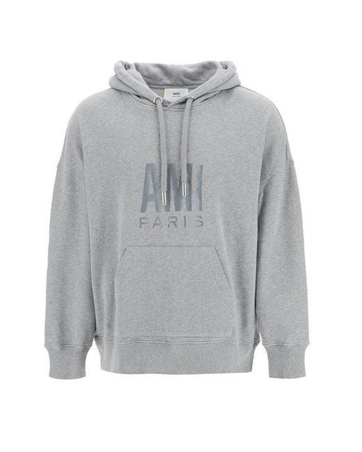 AMI Cotton Hoodie Usw203.731 in Gray for Men | Lyst