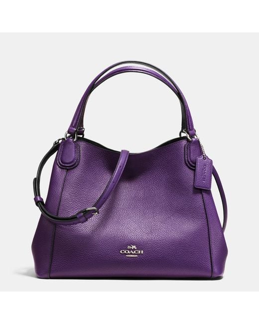 COACH Edie 28 Pebbled-Leather Shoulder Bag in Purple | Lyst