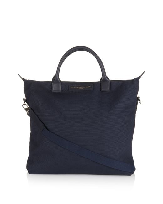 WANT Les Essentiels O'Hare Canvas And Leather Tote in Navy (Blue) for Men |  Lyst