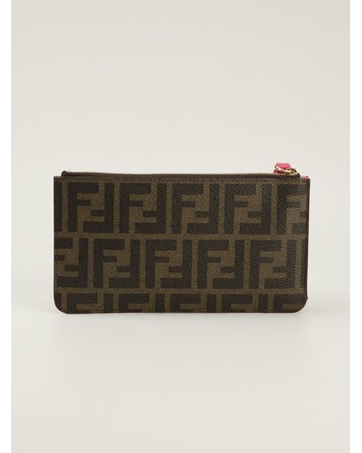 Fendi logo Wristlet Clutch in Brown Lyst