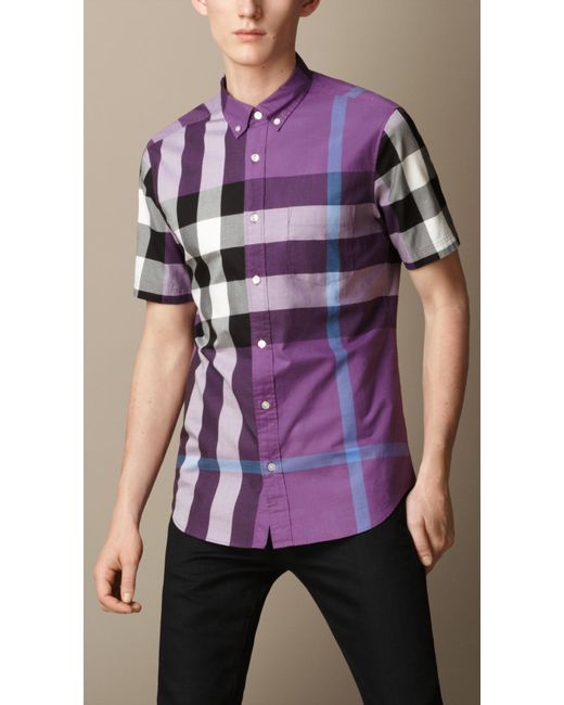 Burberry Purple Giant Exploded Check Cotton Shirt for men