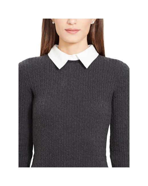 Ralph Lauren Contrast-collar Sweater Dress in Gray | Lyst