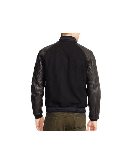 Ralph Lauren Polo Wool And Leather Varsity Jacket in Black for Men | Lyst