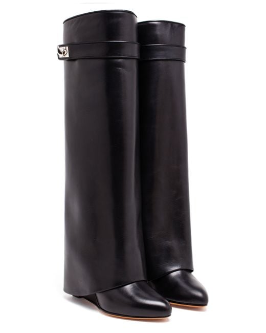 Givenchy Black Shark Lock Knee-high Leather Wedge Boots