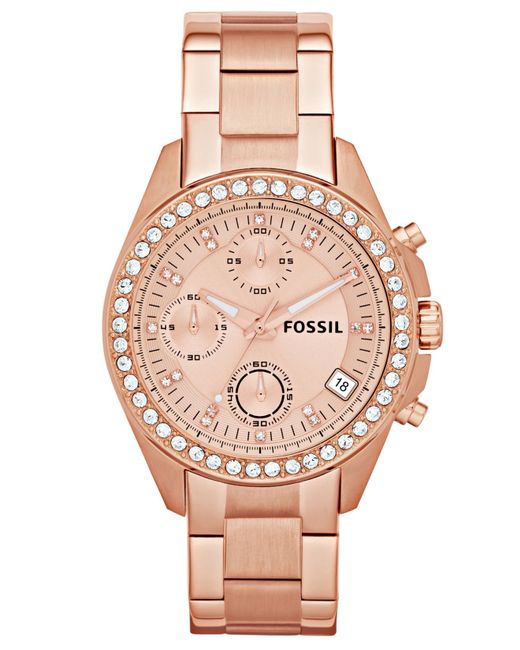 Fossil Women's Chronograph Decker Rose Gold-tone Stainless Steel ...