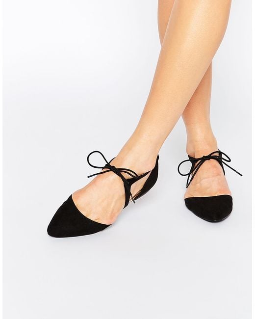 Oasis Black Asis Tie Up Cut Out Pointed Flat Shoe