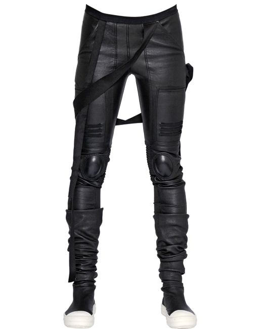Rick Owens Black Stretch Nappa Leather Trousers