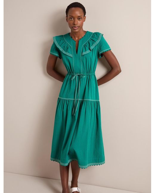 Cefinn Green Nessa Cotton Seersucker Maxi Dress