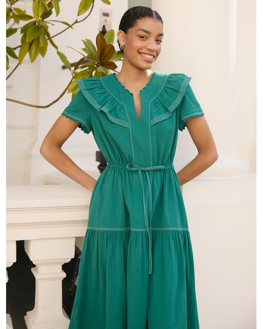 Cefinn Green Nessa Cotton Seersucker Maxi Dress
