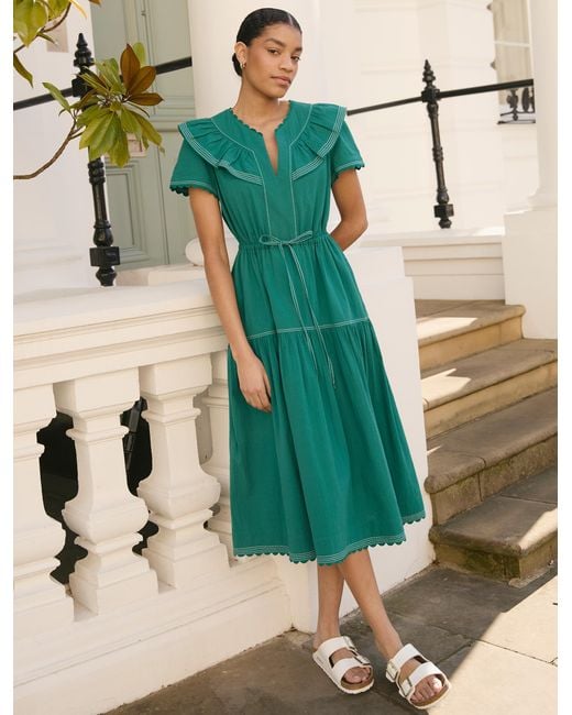 Cefinn Green Nessa Cotton Seersucker Maxi Dress