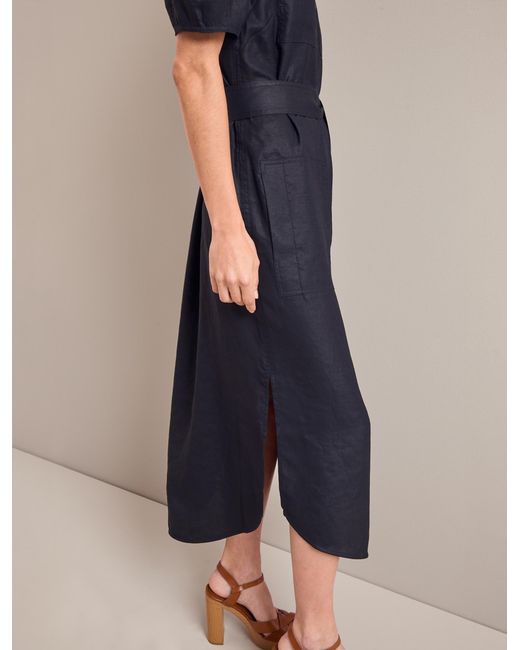 Cefinn Blue Lyra Techni Linen Maxi Shirt Dress