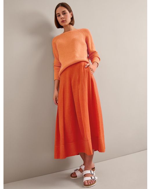 Cefinn Orange Sophia Techni Voile Pleated Maxi Skirt