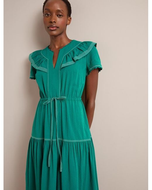 Cefinn Green Nessa Cotton Seersucker Maxi Dress