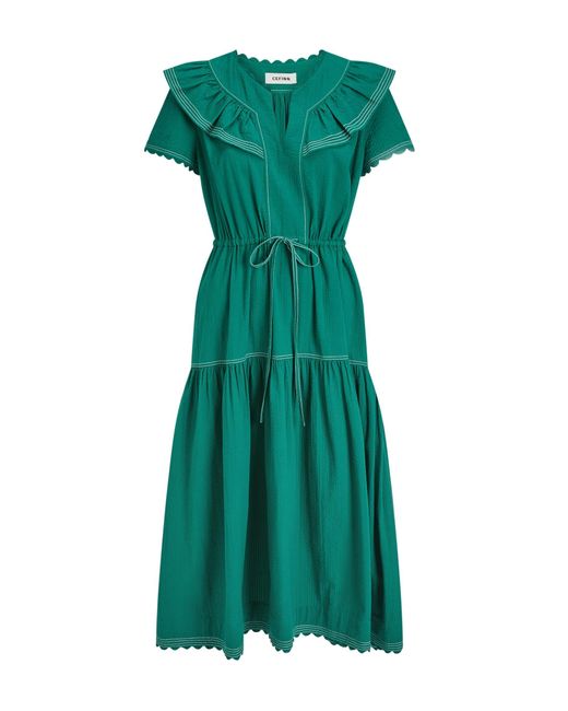 Cefinn Green Nessa Cotton Seersucker Maxi Dress