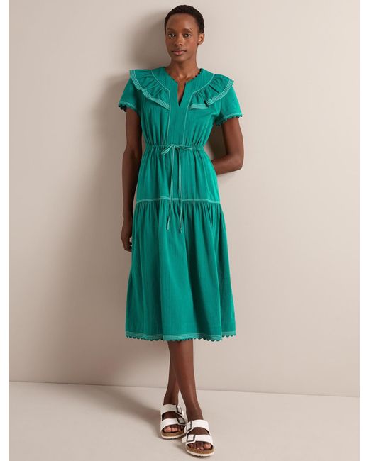 Cefinn Green Nessa Cotton Seersucker Maxi Dress