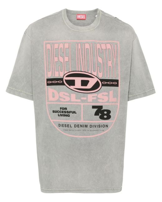 T-Shirt Con Stampa di DIESEL in Gray da Uomo