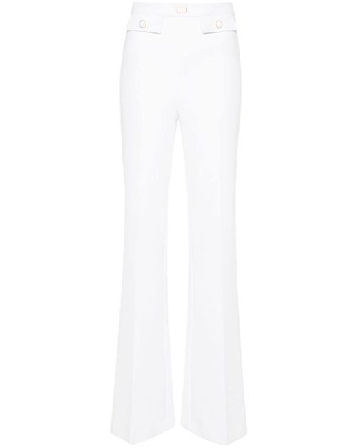 Pantaloni svasati con placca logo in crêpe di Elisabetta Franchi in White