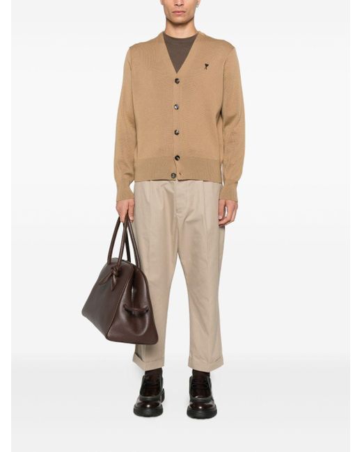 Pleated Cotton Trousers di AMI in Natural da Uomo