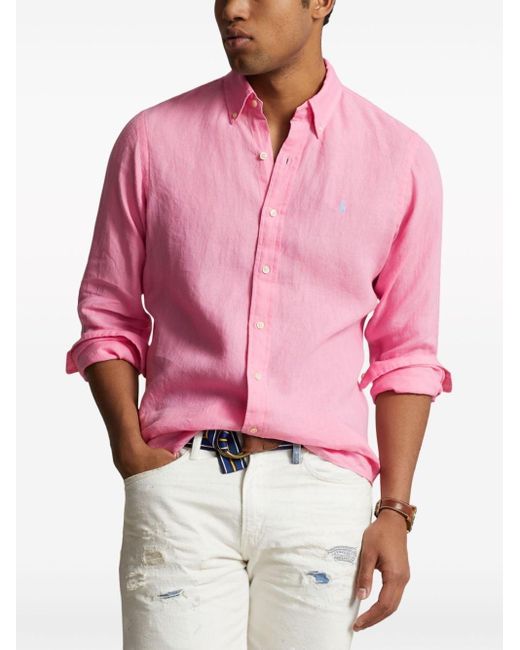 Camicia con ricamo di Polo Ralph Lauren in Pink da Uomo