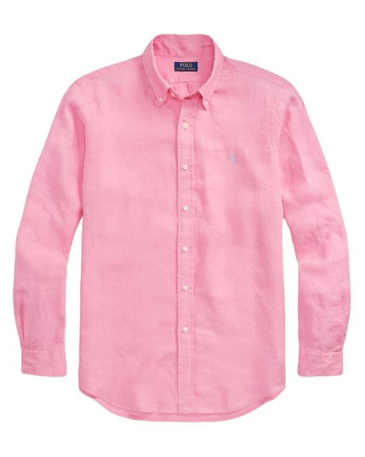 Camicia con ricamo di Polo Ralph Lauren in Pink da Uomo
