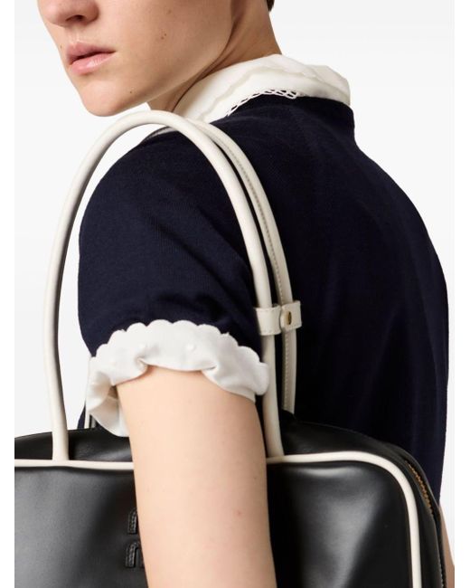 T-Shirt Con Logo A Intarsi di Miu Miu in Blue