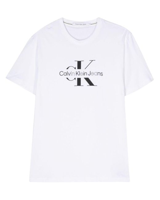 T-shirt in cotone con stampa log di Calvin Klein in White da Uomo