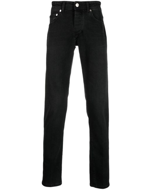 Jeans slim in misto cotone con toppa con logo di Barba Napoli in Black da Uomo