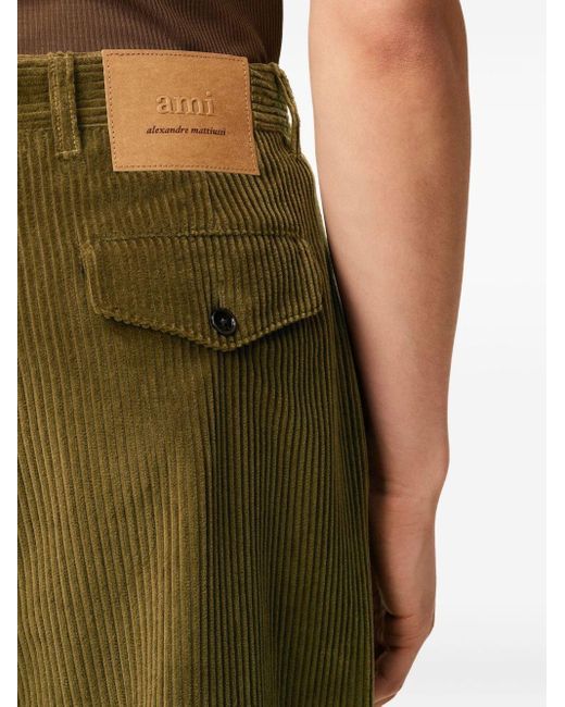 Pantaloni A Coste Con Pieghe di AMI in Green da Uomo