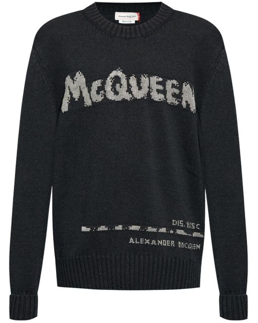 Maglione a girocollo con logo di Alexander McQueen in Black da Uomo