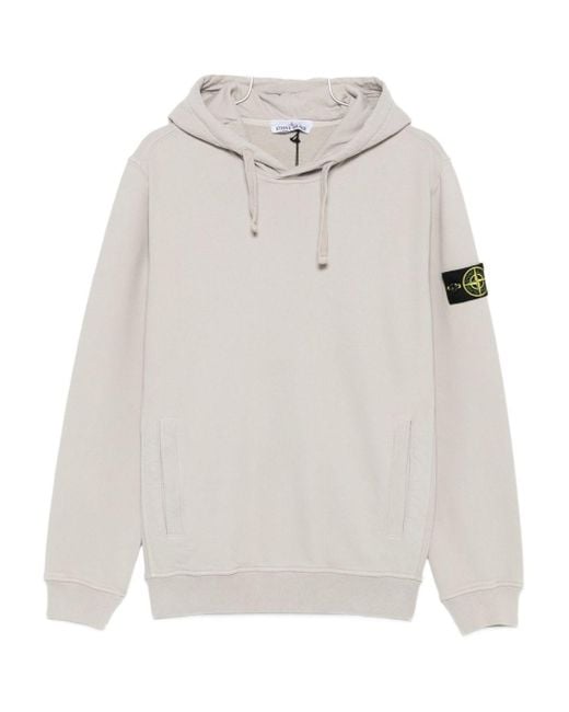 Felpa Con Cappuccio E Applicazione Compass di Stone Island in White da Uomo