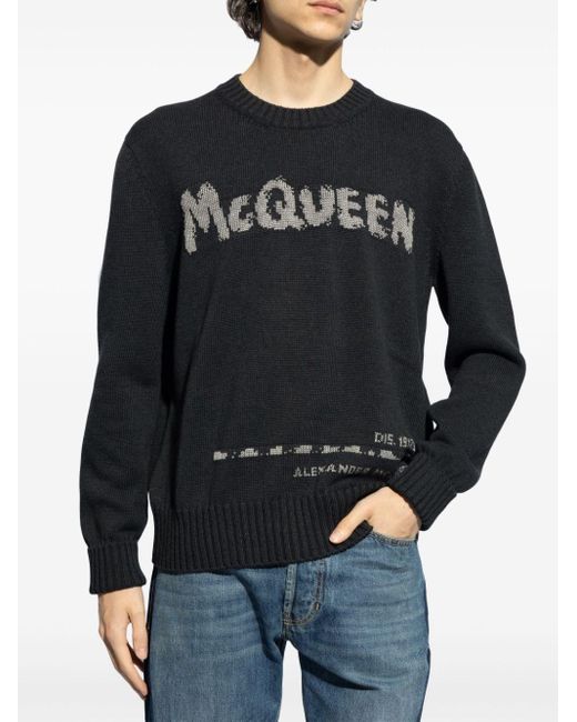Maglione a girocollo con logo di Alexander McQueen in Black da Uomo
