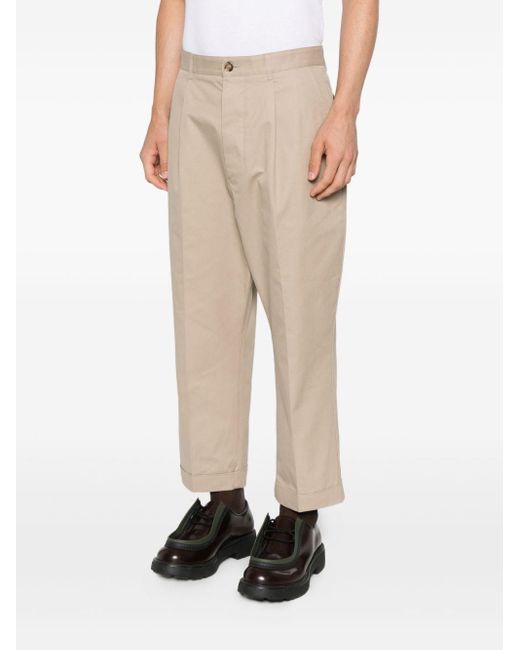 Pleated Cotton Trousers di AMI in Natural da Uomo