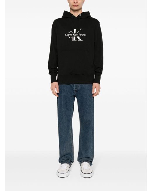 Calvin klein felpa in cotone con stampa logo di Calvin Klein in Black da Uomo