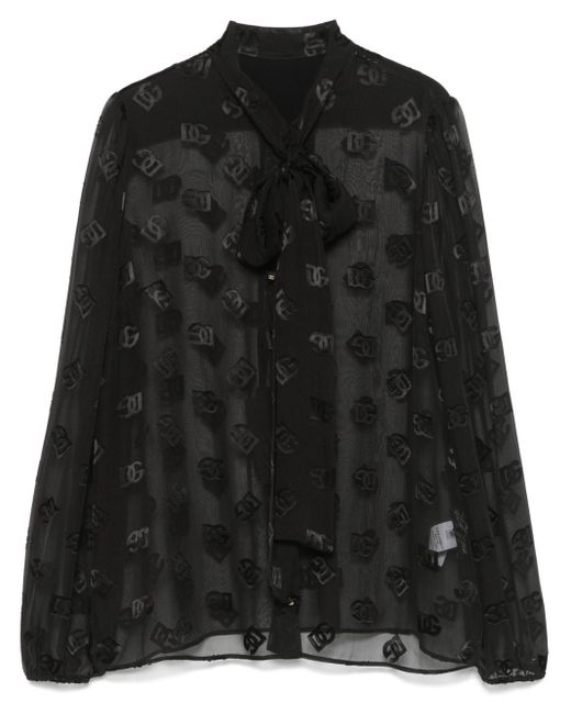 Camicia Con Logo Devoré di Dolce & Gabbana in Black