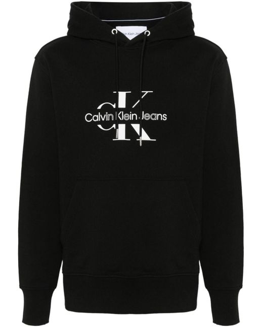 Calvin klein felpa in cotone con stampa logo di Calvin Klein in Black da Uomo