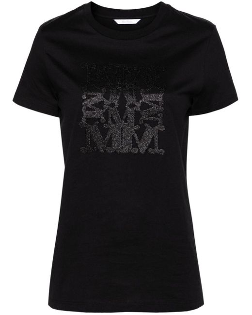 T-shirt in cotone con applicazione di Max Mara in Black