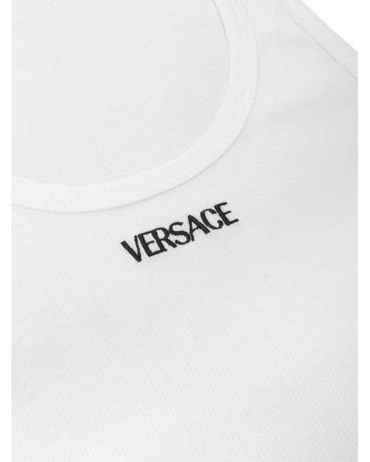 Top A Coste Con Ricamo-Uomo di Versace in White da Uomo