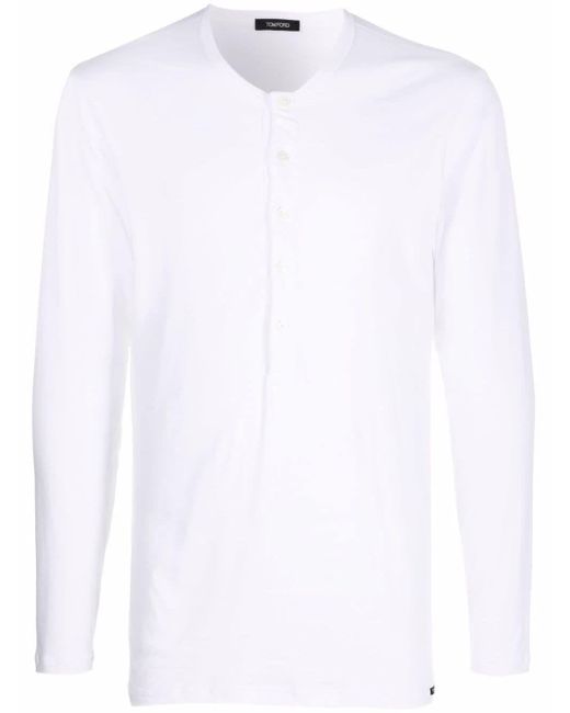 T-shirt a girocollo henley di Tom Ford in White da Uomo