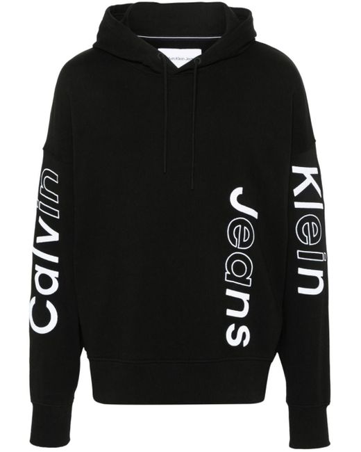 Calvin klein logo-embroidered cotton hoodie di Calvin Klein in Black da Uomo