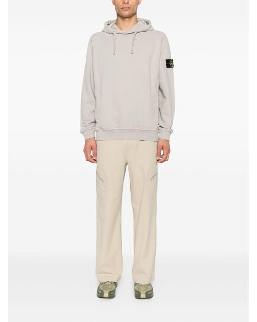Felpa Con Cappuccio E Applicazione Compass di Stone Island in White da Uomo