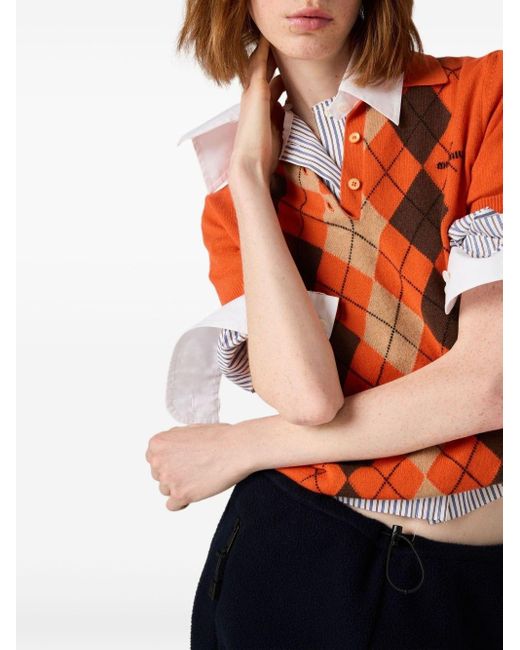 Camicia A Righe Con Ricamo di Miu Miu in Gray