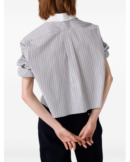Camicia A Righe Con Ricamo di Miu Miu in Gray