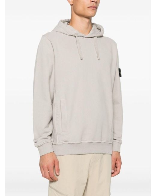 Felpa Con Cappuccio E Applicazione Compass di Stone Island in White da Uomo