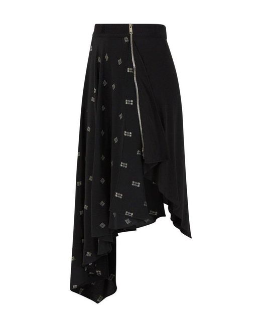 Givenchy Black 4g Asymmetric Silk Midi Skirt