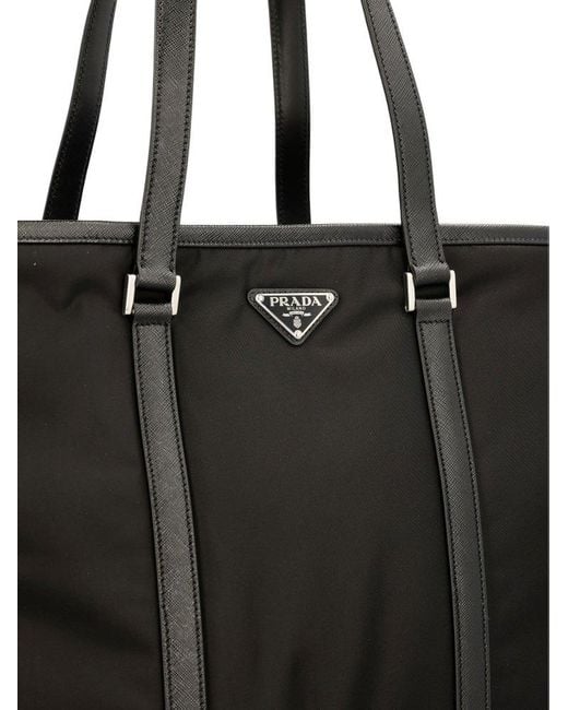 Prada Black Logo Plaque Medium Tote Bag for men