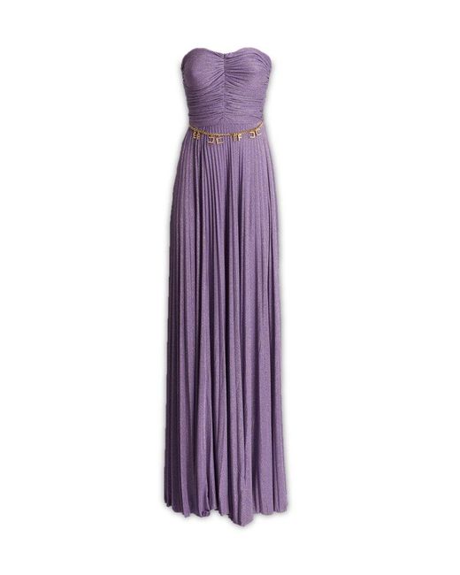 Elisabetta Franchi Purple Strapless Maxi Dress