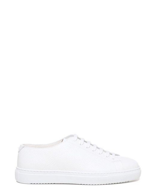 Doucal's White Lace-Up Round Toe Sneakers for men