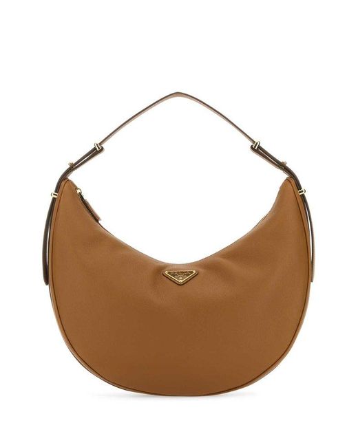Prada Brown Arqué Zip-up Large Shoulder Bag